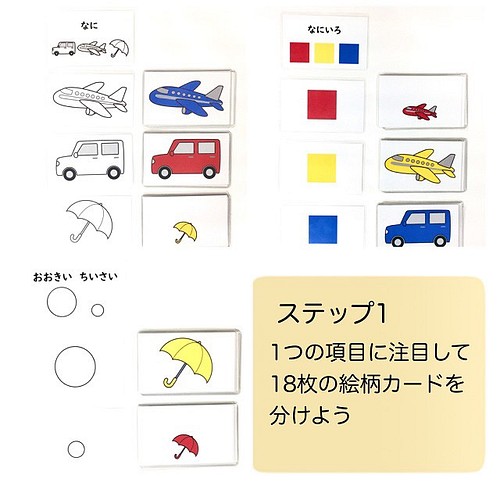 スリーヒントカード 何 色 大小 療育 教材 手作り 家庭療育 言語訓練 おもちゃ 人形 こども工作 家庭療育館 知育教材 Jng 通販 Creema クリーマ ハンドメイド 手作り クラフト作品の販売サイト