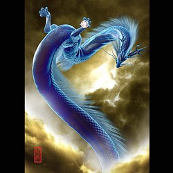 龍の絵「雲龍7、青龍」Ａ４　竜の絵 1枚目の画像