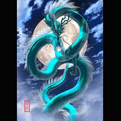 龍の絵「月光、青龍」Ａ４ 1枚目の画像
