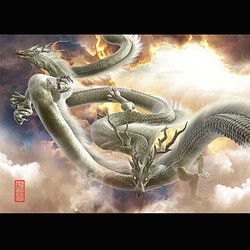 龍の絵「双龍２、白龍」Ａ４　竜の絵 1枚目の画像