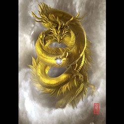 龍の絵「雲龍８・金龍」自作A4　竜の絵 1枚目の画像