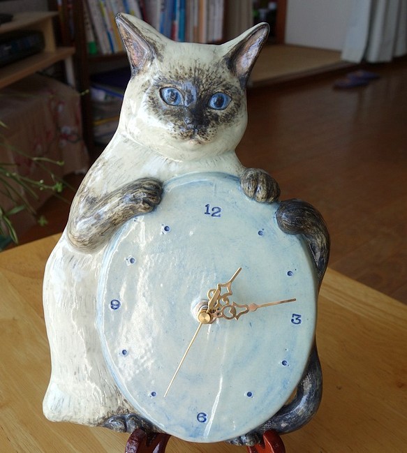 シャム猫の壁掛時計 - 掛け時計・置き時計