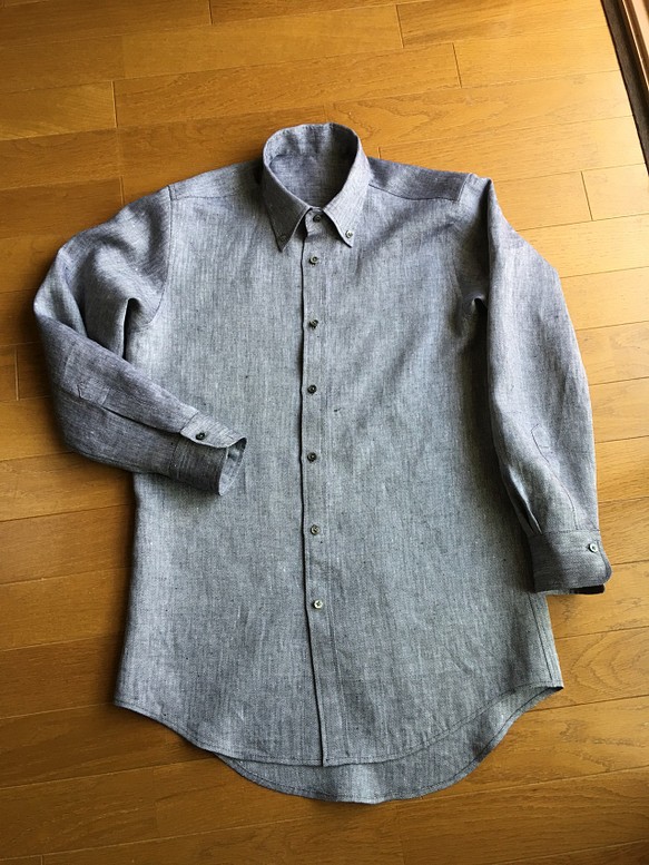 【オーダーメイド】最高級リネン・メンズボタンダウンシャツ 1枚目の画像