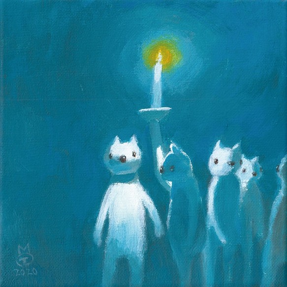 青い空さくら猫(キャンバス&アクリル絵の具) www.gwcl.com.gh