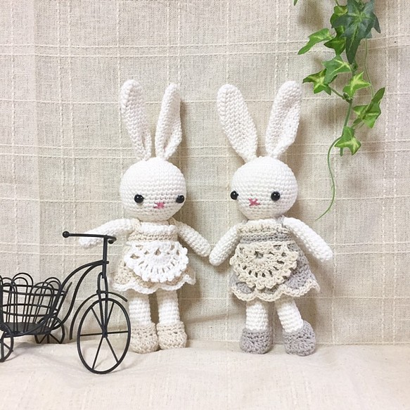 小さなウサギの編みぐるみコットンナチュラルカラー