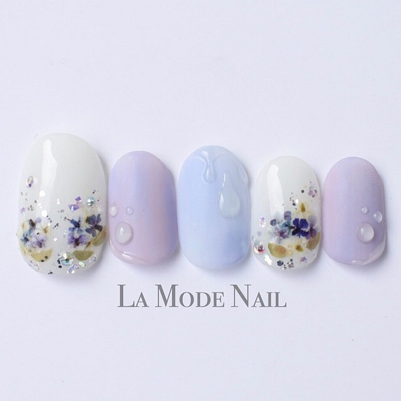 梅雨しずく あじさいネイル No 073 ネイルチップ ネイルシール La Mode Nail 通販 Creema クリーマ ハンドメイド 手作り クラフト作品の販売サイト