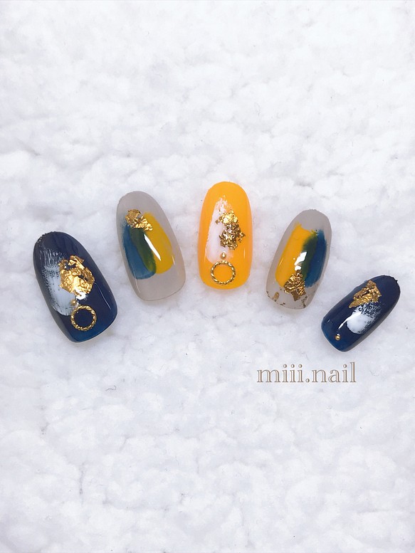 Miii Nail 塗りかけネイル ニュアンスネイル 秋ネイル マスタード ネイビー 付け爪 ネイルチップ ネイルチップ ネイルシール Miii Nail 通販 Creema クリーマ ハンドメイド 手作り クラフト作品の販売サイト