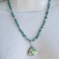 *3WAY*Triangle Avalon Turquoise Necklace 三角アバロンのターコイズステートメント 1枚目の画像