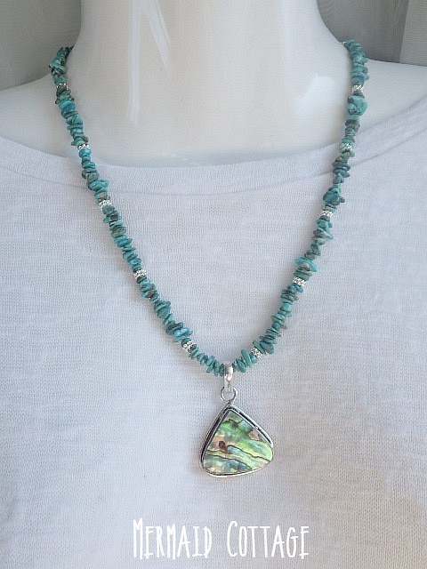 *3WAY*Triangle Avalon Turquoise Necklace 三角アバロンのターコイズステートメント 1枚目の画像