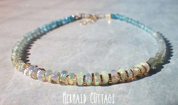 *14Kgf* Opal Ocean Ombre Bracelet　オパール＆アパタイト☆アジャスター