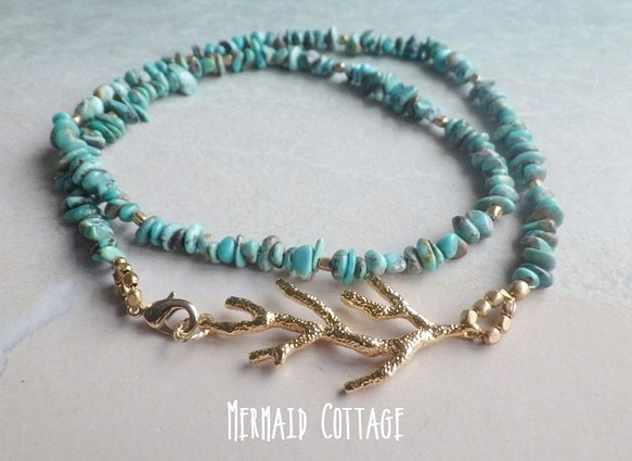 Big Coral Reef Turquoise Necklace& Bracelet--2way 1枚目の画像