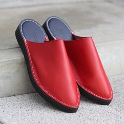 leather slippers sandals  レッド×ネイビー×Lsize／スリッパ,サンダル,レザー,ビブラム 1枚目の画像