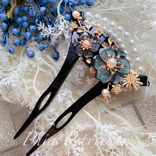 オーロラ 簪 和 K24GP 桜 かんざし バチ型 パール 簪 着物 髪飾り 留袖