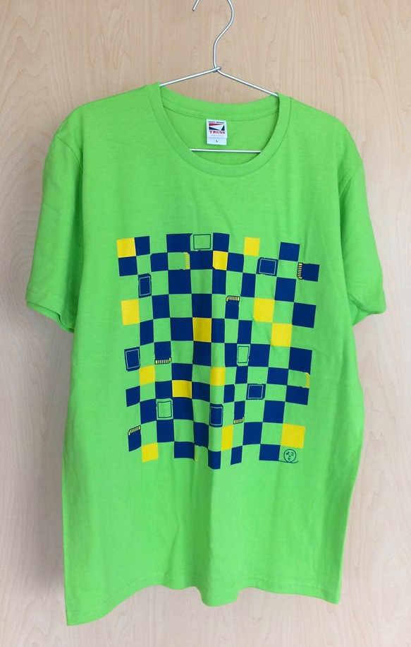 市松SDカード柄Tシャツ(黄緑色・S) 1枚目の画像
