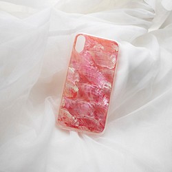 予約販売【iPhone 13シリーズ対応】自然なシェル素材＜ピンク＞カラーデザイン(a0078PK)◆スマホケース 1枚目の画像