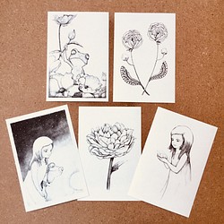 ポストカード 「花と少女と」 ５枚セット 1枚目の画像