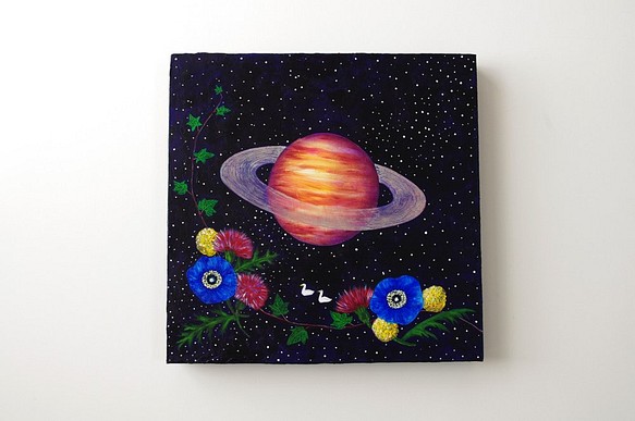 油絵 アートキャンバス「Night Flower」宇宙 土星 emmanuelfranca.com.br