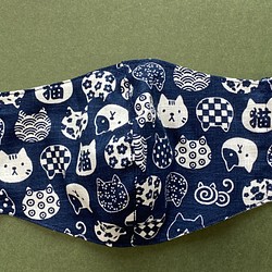 【選べるサイズ･送料無料】 立体マスク(猫 青) 1枚目の画像