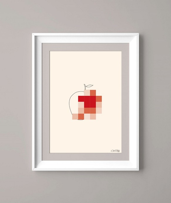 シンプル線画ポスター "りんご" A4サイズ 1枚目の画像