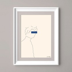 シンプル線画ポスター "横向きの青年" A4サイズ 1枚目の画像