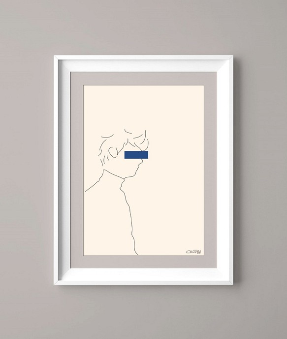 シンプル線画ポスター "横向きの青年" A4サイズ 1枚目の画像