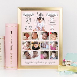 1歳のお誕生日用ベビーポスター/成長時計(ペールピンク) 1枚目の画像