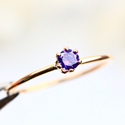 ≪14kgf≫ 3mm 石頭 (0.1ct) 紫水晶直型 / 抗過敏天然石戒指 第1張的照片