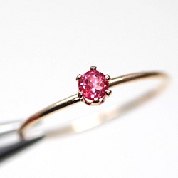≪14kgf≫ 3mm寶石（0.1ct）倫敦粉紅黃玉直型/防過敏天然石戒指 第1張的照片