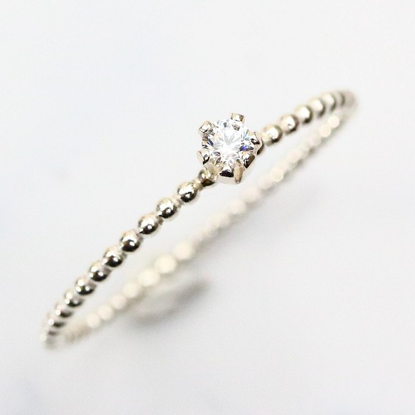 [Silver925] 2毫米CZ鑽石1.2毫米暗戀類型/兼容過敏，小指戒，圓點 第1張的照片