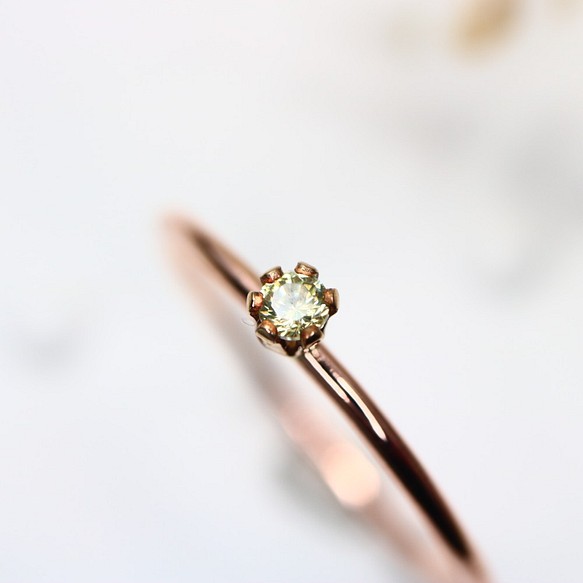 [14kgf] [粉紅金] 2 毫米石頭橄欖石直/防過敏小指戒指 第1張的照片