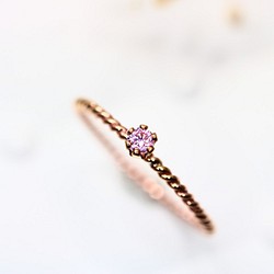 [14kgf] [粉紅金] 2mm 石頭粉紅藍寶石螺絲螺絲型/過敏兼容/小指環 第1張的照片