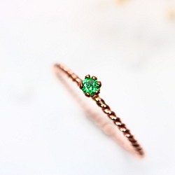 [14kgf] [粉紅金] 2mm 石頭綠色石榴石螺絲螺絲型/過敏兼容/小指環 第1張的照片