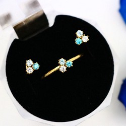 [Creema Limited] 3 顆天然寶石迷你花束戒指和耳環套裝 / 14kgf 黃金 第1張的照片