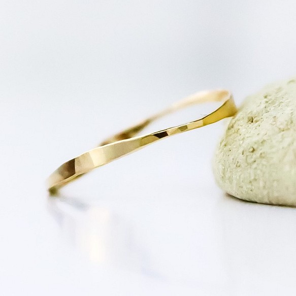 1.2mm寬/14kgf黃金“多面波環”/小指戒指，簡單精緻的戒指 第1張的照片