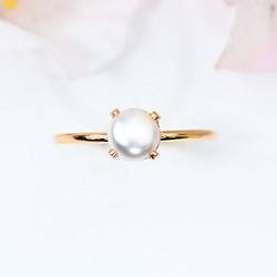 14kgf 6mm半圓形淡水珍珠戒指*臂寬1.3mm *作為慶祝新生命的禮物 第1張的照片