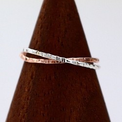 [雙環] 14kgf玫瑰金和銀色精緻組合戒指/質地多變 第1張的照片