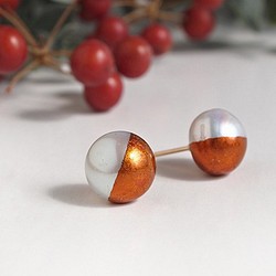“新色”茜珍珠【穿孔耳環】| 橙棕白色淡水珍珠10mm | 第1張的照片