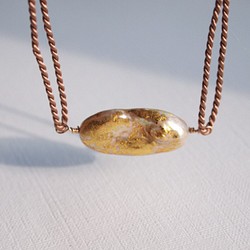 金箔とパールのシルクネックレス／Oval 1枚目の画像