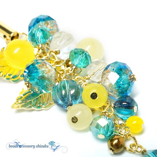 とんぼ玉ストラップ＊Blue&Yellow 携帯ストラップ beads accessory雫