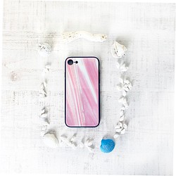 粉紅蛋白石花紋背面鋼化玻璃智能手機硬殼iphone7 / 8 / XR / XS 第1張的照片