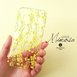【ミモザ ② クリア】スマホケース mimosa 花柄 黄色 iPhone用 1枚目の画像