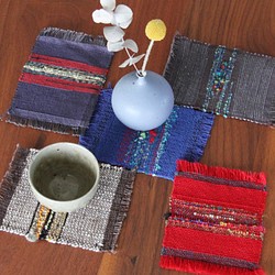 手織りコースターアソート５枚セットA　ティータイム/インテリア/敷物 1枚目の画像