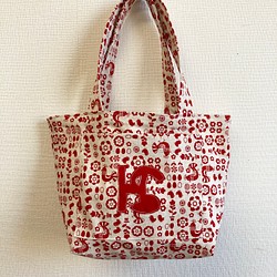 促銷價 ★ 為了一個有趣的心情❤️ 復古鳥和花卉午餐手提袋（紅色） 第1張的照片