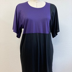 促銷價★雙色可愛❤️寬袖T卹束腰紫黑（L碼） 第1張的照片