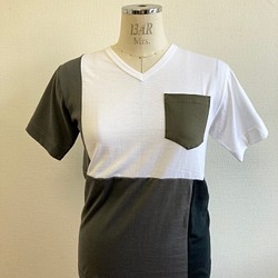 セール価格★リメイクTシャツ❤️バイカラー半袖Tシャツ　白グレー黒カーキ（サイズM） 1枚目の画像