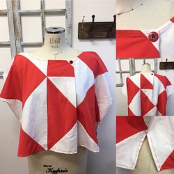 促銷價★復古❤️純棉襯衫幾何圖案紅色×白色（尺碼免費L~LL） 第1張的照片