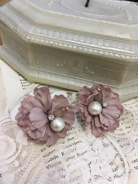 銷售價★花瓣棉珍珠耳環（玫瑰粉色） 第1張的照片