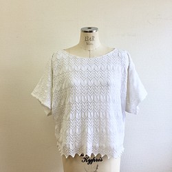 銷售價格★可愛的蕾絲❤️棉質全蕾絲杜爾曼袖上衣白色（尺寸免費L〜LL） 第1張的照片