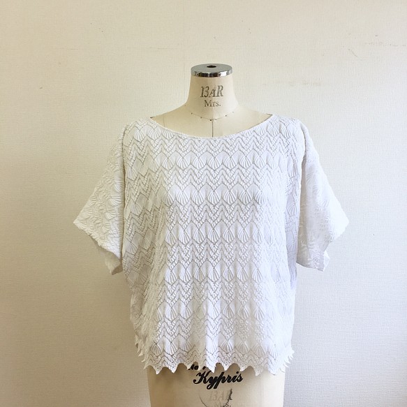 銷售價格★可愛的蕾絲❤️棉質全蕾絲杜爾曼袖上衣白色（尺寸免費L〜LL） 第1張的照片