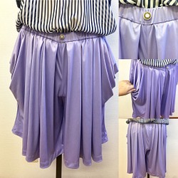 銷售價格★明亮的紫色❤️厚彈力緞布垂褶口袋喇叭褲（M到L無尺碼） 第1張的照片
